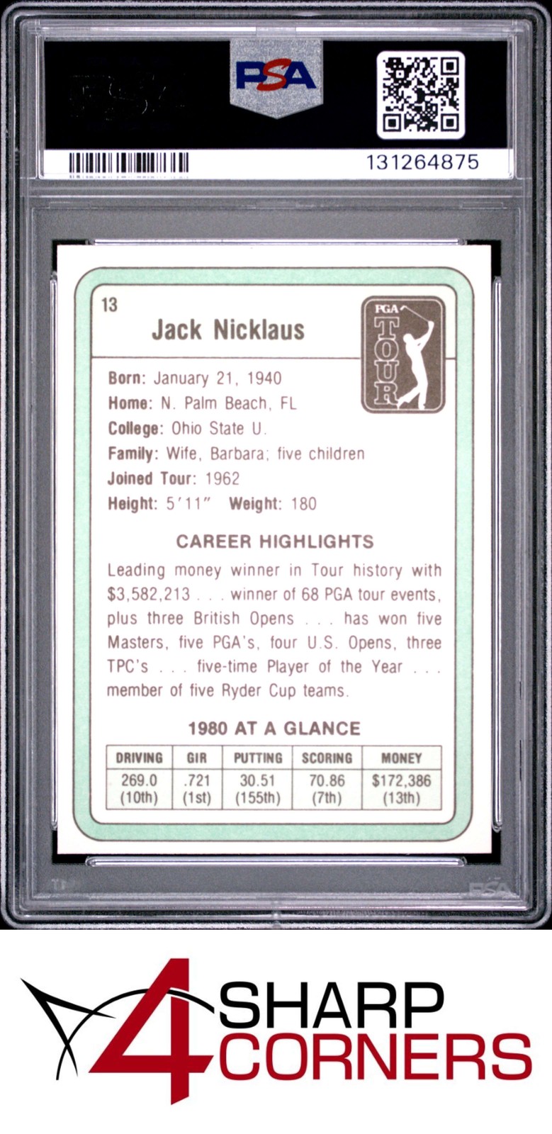 1981 DONRUSS GOLF #13 JACK NICKLAUS RC HOF PSA 6 view 2