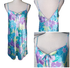 Y2k Slip Dress L Purple Floral Teal Yellow Satin Lace Fairy Whimsigoth Fairygoth
