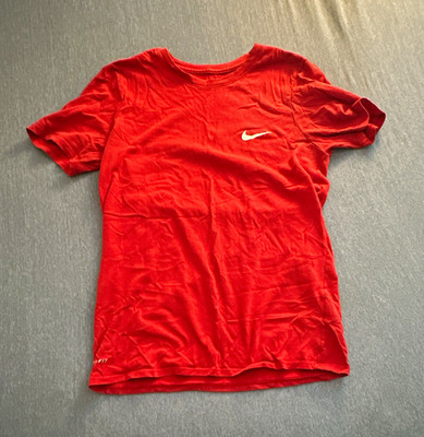 Nike The Nike Tee Dri-FIT Men's S Red Athletic Fit Crew T-Shirt Logo Poly