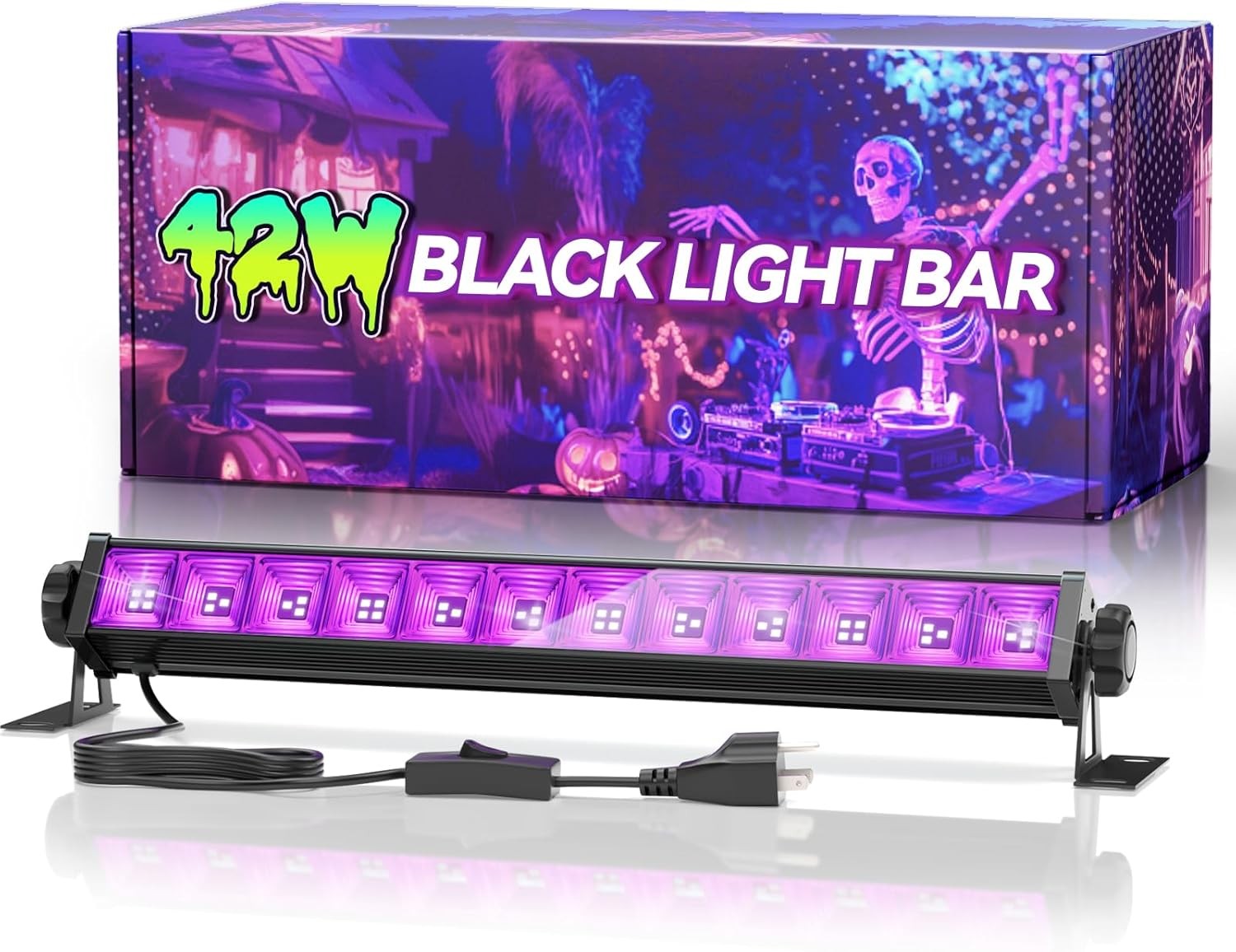 42W LED Black Light Bar, Blacklight with 6FT Cord+Switch+Plu