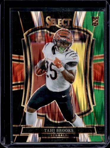 2025 Panini Select Tahj Brooks Premier Level RC Black and Green Prizm Shock #158