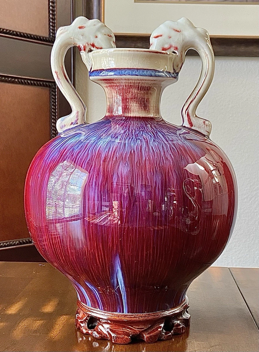 中国美術 青釉 花口 花瓶 骨董品(LC979) 蓝色中国古董花瓶|