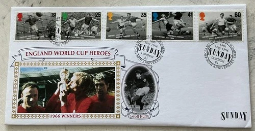 GB QEII 1996 Geoff hurst England World Cup Heroes Pilgrim FDC London E1 Cat £10