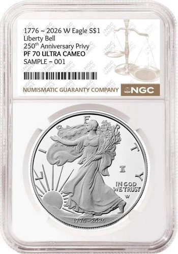2026 W 250th Anniversary Privy Proof Silver Eagle NGC PF 70 UC, Brown