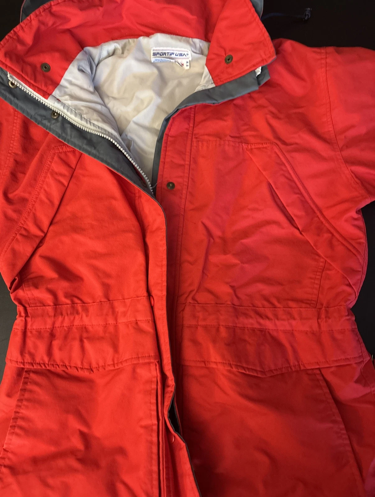VINTAGE Sportif USA Jacket Mens M Red Windbreaker Ski Coat Packable Hood Mens