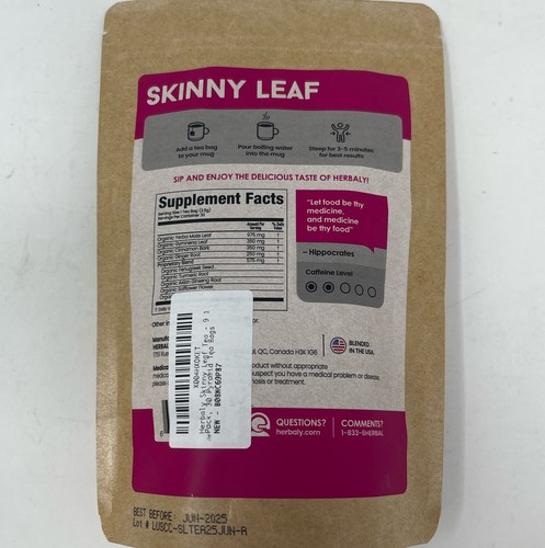 Herbaly Skinny Leaf Functional Tea - 9 Active Herbs, 1 Pack, 30 Pyramid Tea Bags - Picture 3 of 3