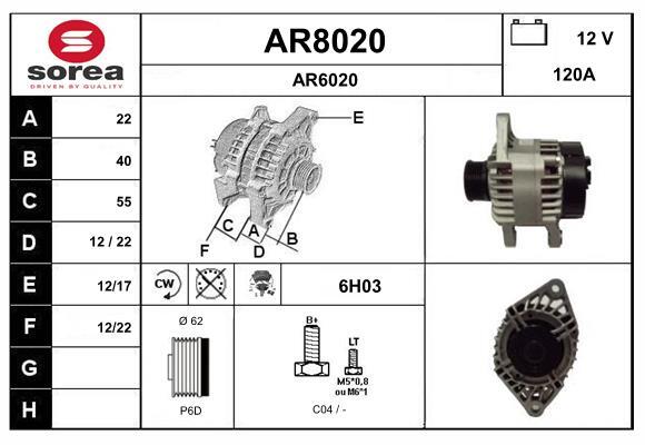 Alternateur SNRA AR8020 pour moteur essence 1.4 et 1.6 de voitures citadines