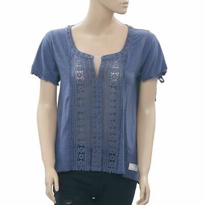 Odd Molly Anthropologie Metallic Studded Blouse Top Lace Blue S 1 NWT 175448