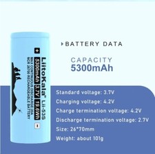 Batteria ricaricabile Liitokala 26700 5300mAh 3.7V li.ion litio scarica 20A
