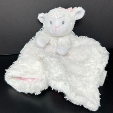 Baby Kiss White Lamb Sheep Pink Bow Satin Back Swirls Security Blanket Lovey