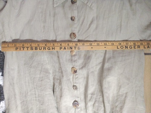 100% Linen L Shirt Jacket Womens Large Tan Swing Tunic Buttons Shacket CLICK - Picture 5 of 11