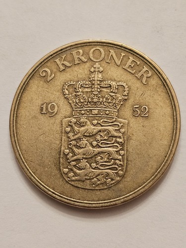 1952 🇩🇰 DENMARK TWO 2 KRONER WORLD COIN KM838 F-VF DETAIL FREE SHIP LOW MINTED