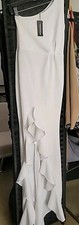 Pretty Little Thing Maxi Dress Sz0 White 1 Shoulder Ruffle Slit Front Gown Stain