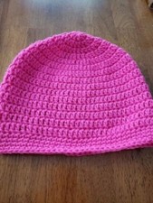Beanie Hat, Large, hand crocheted, Hot Pink