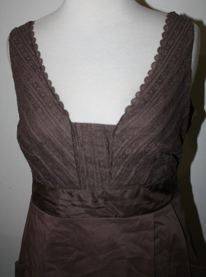 Vestido de algodão MOULINETTE SOEURS marrom renda plissado detalhe 4 Anthropologie - Imagem 2 de 4