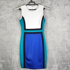 Womens Calvin Klein BodyCon Dress Blue Teal White Black Color Block Size 6