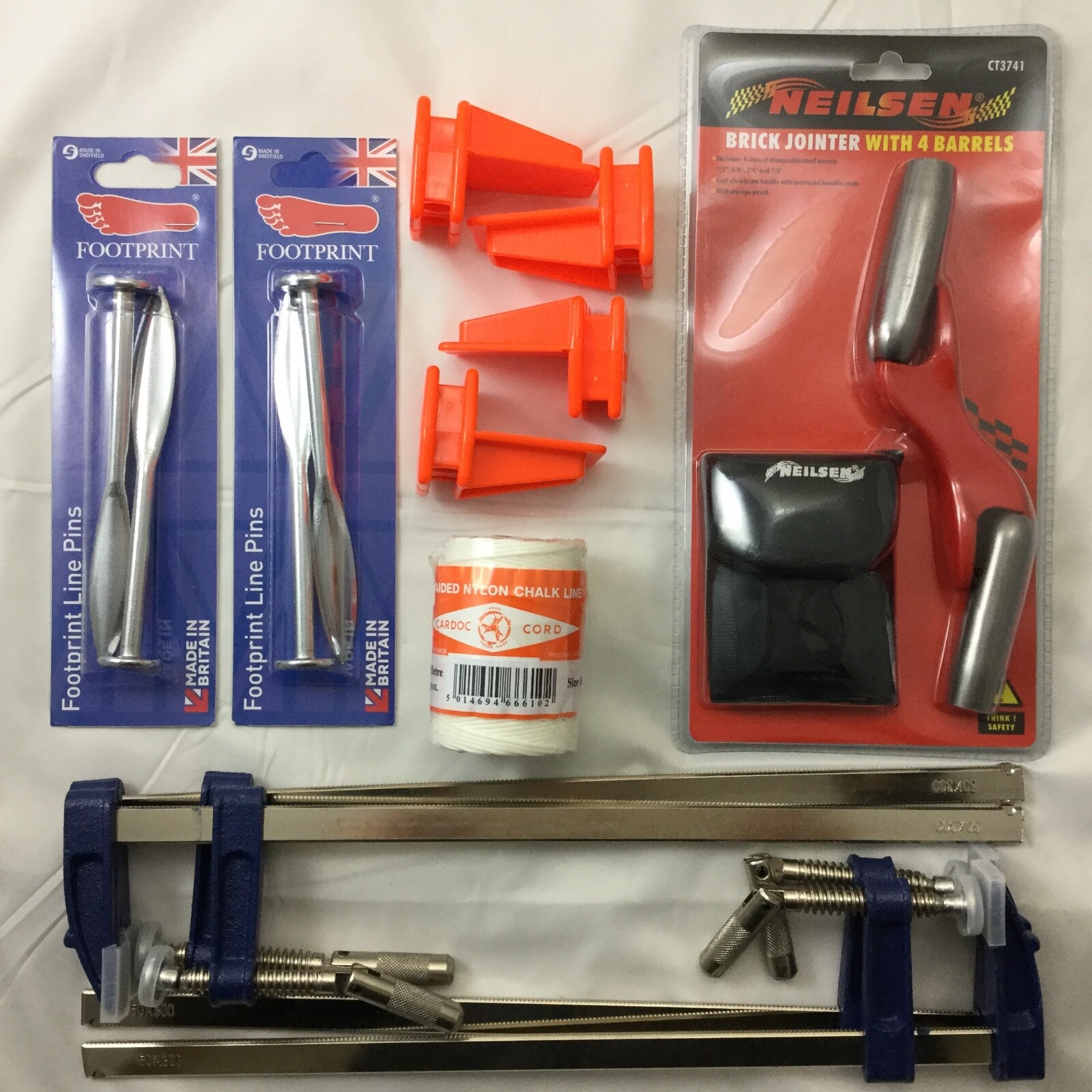 Bricklayers tools kit Footprint pins F profile clamps 100m line CARDOC