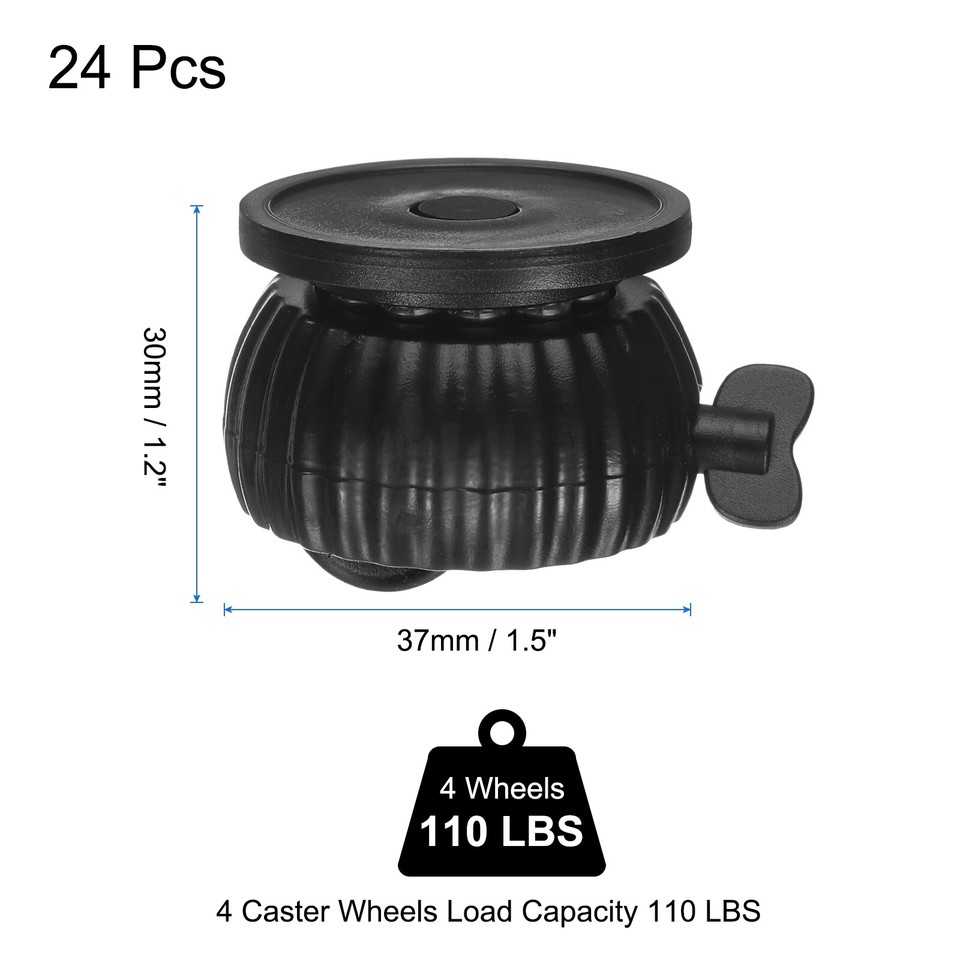 24 Pcs Self Adhesive Mini Caster Wheels with Brake Universal Wheels