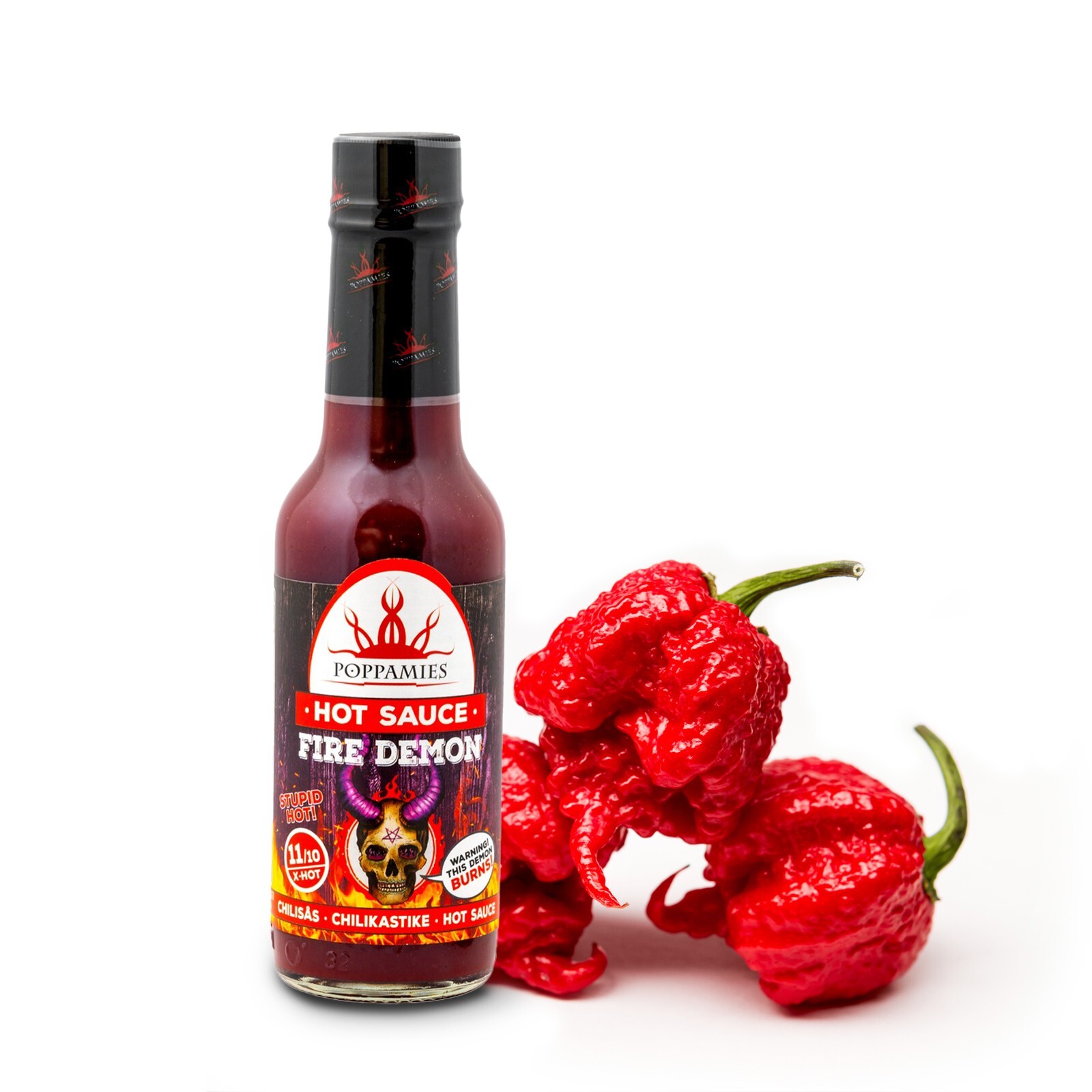 Fire Demon Very hot Chili Sauce, Poppamies, Vegan - Spiciness: 11/10, 150ml