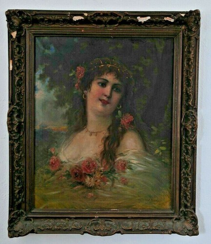 Portrait of a beautiful woman, signed J. Bouché, 19th century