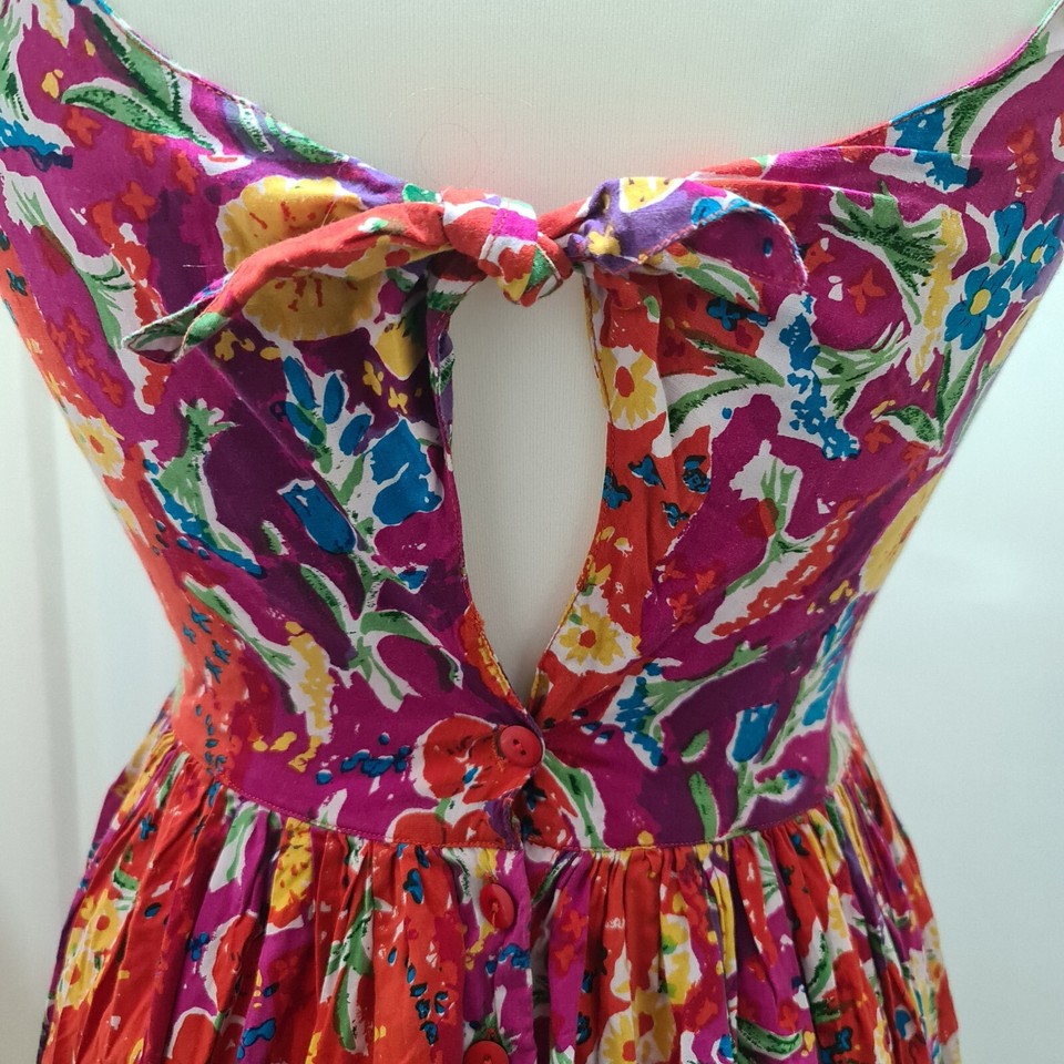 Vintage Clothkits Summer Dress Bright Floral Viscose Cotton Size 12 eBay
