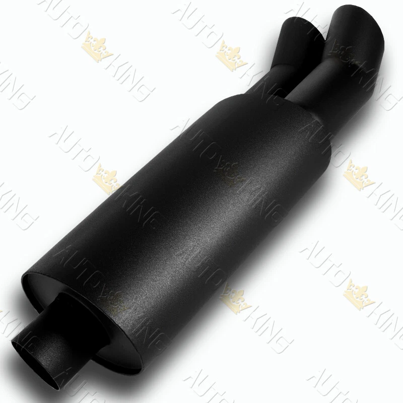UNIVERSAL 3" DUAL ANGLE SLANT TIP T304 BLACK RACING EXHAUST MUFFLER 2.5" INLET - Image 3 of 4