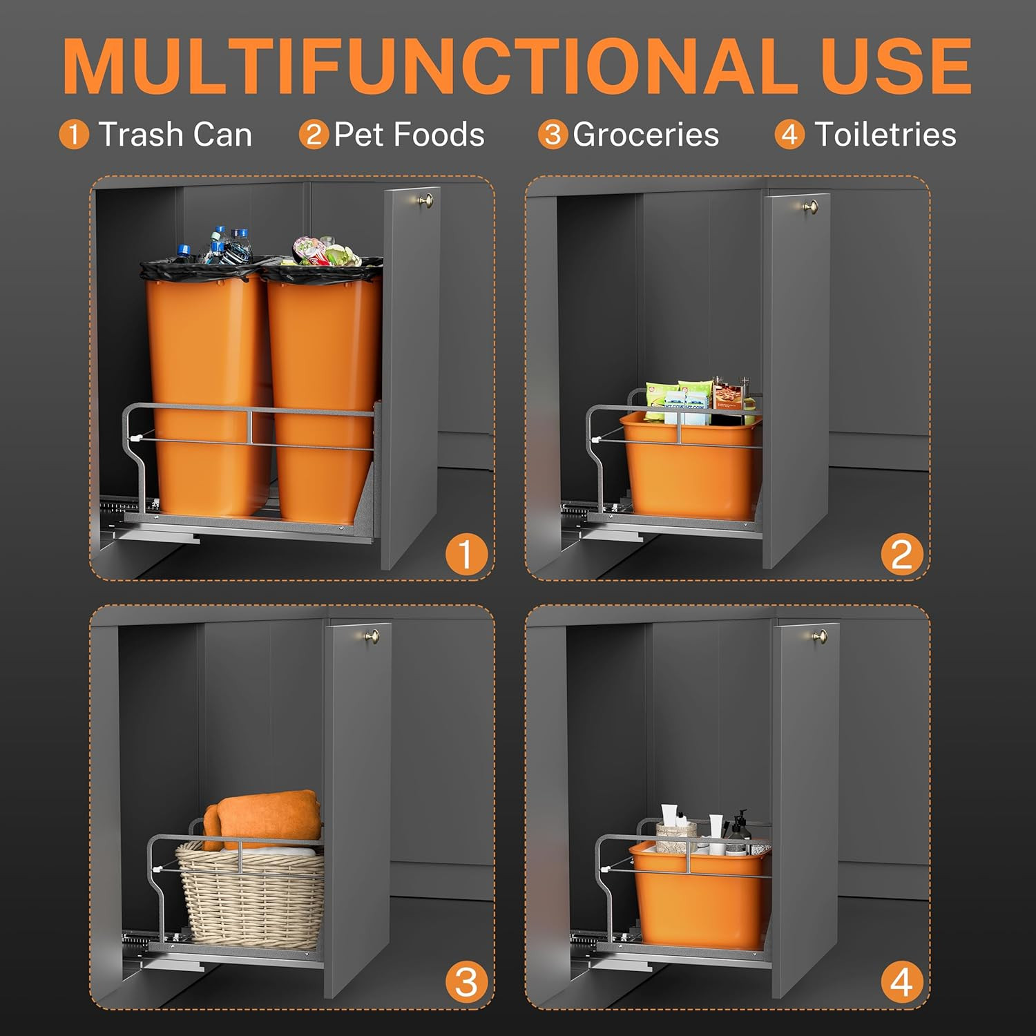 Under-Cabinet Pull-Out Trash Can Kit with Soft-Close Slides, Door Mount Included