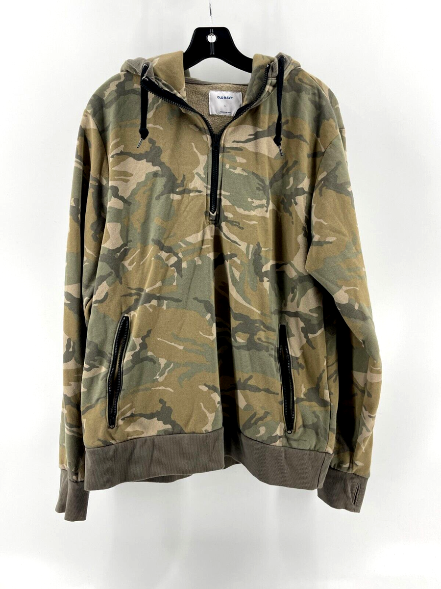 Old Navy Women's Heavy Camouflage 1/4 Zip Hooded Sweatshirt Hoodie Size L