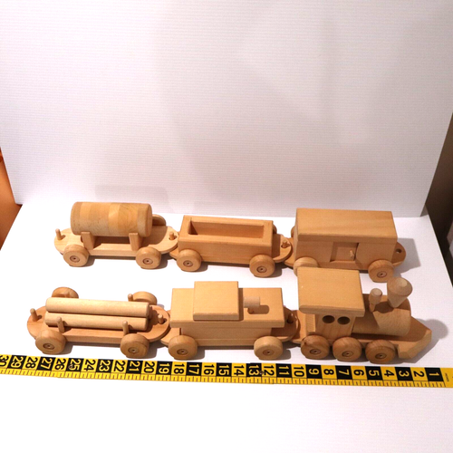 Large Handmade Wood Train Set 5 Feet Total Length 6 Train Cars Each 10” Long - Picture 10 of 12