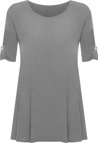 Womens Plus Size Scoop Neck Short Sleeve Flared Ladies Long Plain Top - Picture 33 of 45