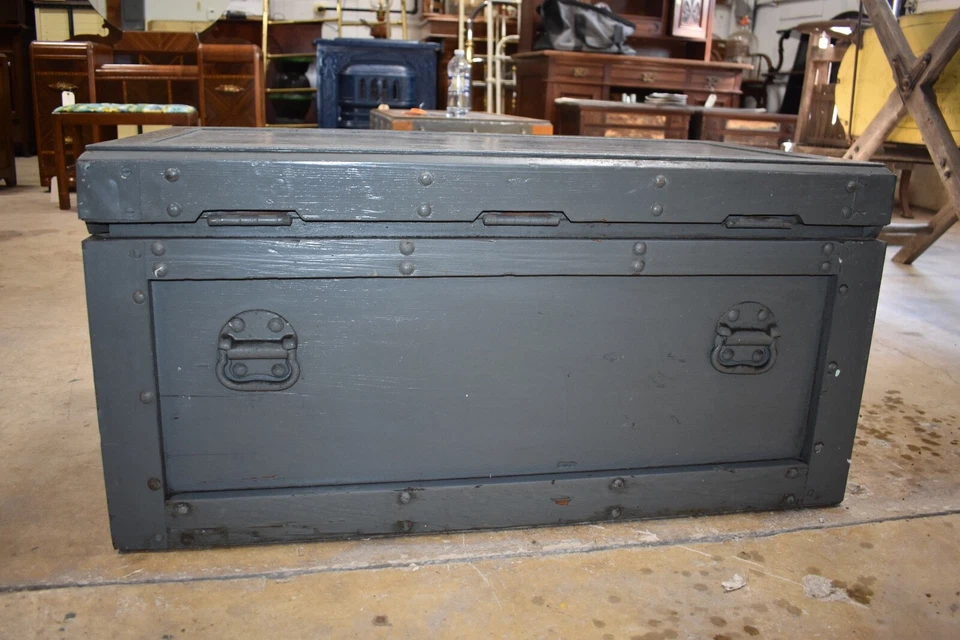 Baú de ferramentas antigo de madeira para carpinteiro, caixa de ferramentas baú cinza - Imagem 3 de 4
