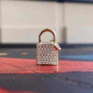 Authentic 1.50 Ct Round Cut Real Moissanite 14K Yellow Gold Plated Key Lock Charm Pendant