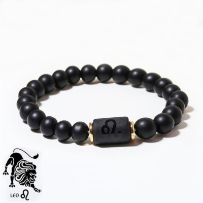 Zodiac Sign Bracelet, Natural Black Stone Bead Stylish Bracelet