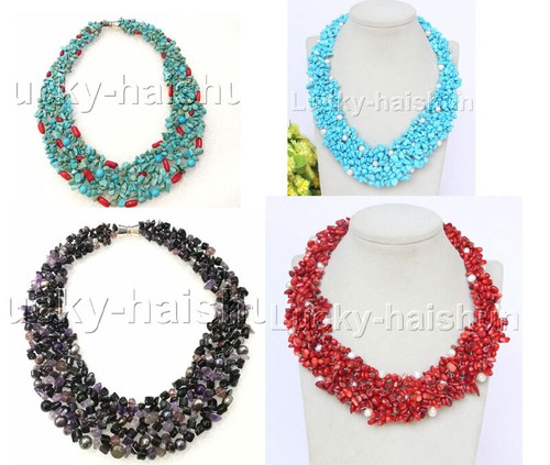 16" baroque Blue green turquoise red coral choker amethyst necklace j12594-4