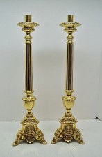  Pair of Brass Jesus Mary Joseph Church Altar Candlesticks  20" ht.  CU800 