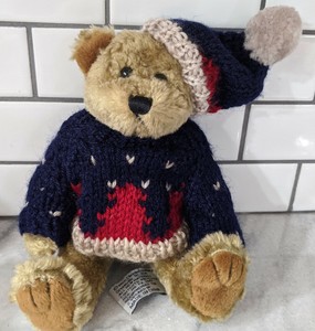 1988 Chrisha Playful Plush Brown Bear Stuffed Animal Posable Winter Sweater 9
