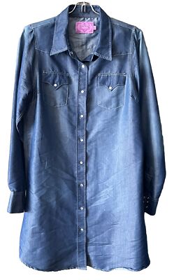 Cowgirl Hardware Pearl Snap Chambray Denim Shirt Dress Womens Size L Blue |  eBay