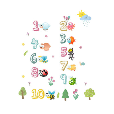 Cute Animals With Arabic Numbers Wall Stickers For Kindergarten Classroom R^^u