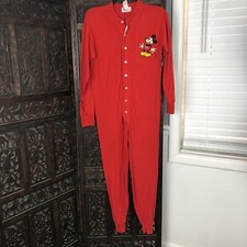 Vintage Disney Mickey Pajamas Medium Red One Piece Longjohns 50/50 USA
