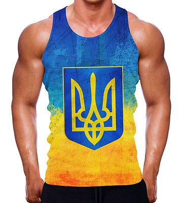 UKRAINISCHE FLAGGE MUSKEL TOP WESTE BODYBUILDING FITNESSSTUDIO TRAINING LIFT
