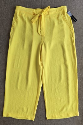 Soho Apparel Ltd. Yellow Capri Pants with Tie Waist Size Large