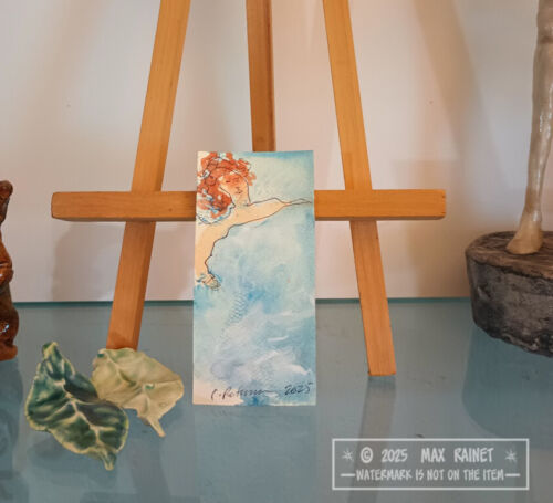 In Bed w Blue Cloud Covers 2025 C Peterson * Orig WATERCOLOR Painting *Miniature - Picture 3 of 16