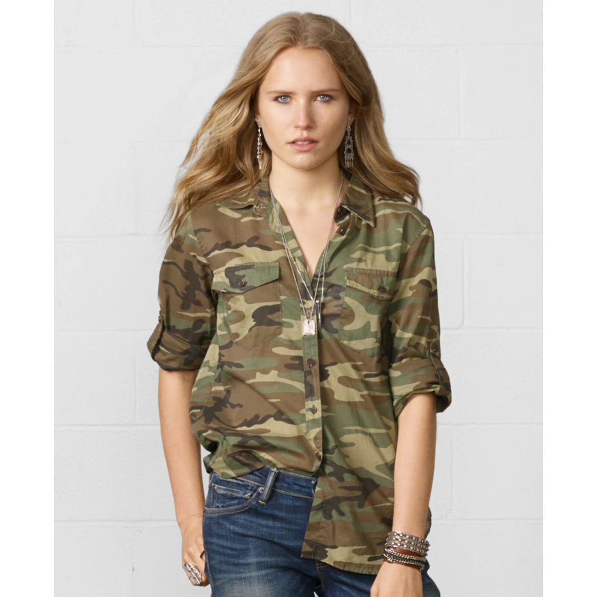 Women s Denim Supply Ralph Lauren Roll Tab Camo Shirt Size XS