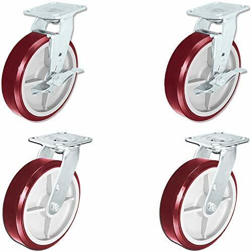 CasterHQ - Heavy Duty Polyurethane Swivel Casters with Brake, 8" x 2" Size (Pack