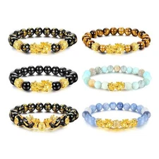 6 Pack Feng Shui Bracelets Pixiu Wealth Luck Beaded Bracelets for Men Women