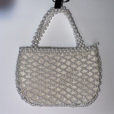 Vintage White Beaded Purse w/ Ivory lining. Handmade in Hong Kong