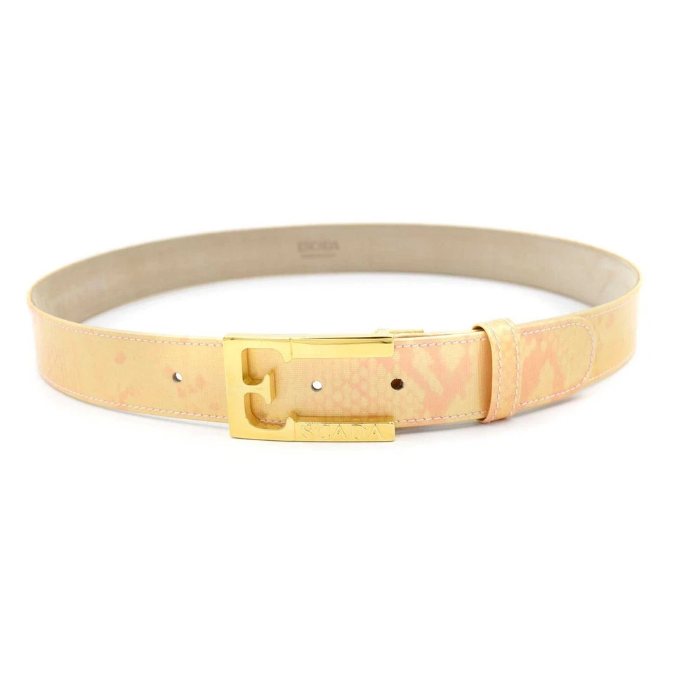 Nuevo Cinturón Escada Melón Naranja/Coral Estampado Serpiente Charol $210 Talla 40/10 EE. UU. Foto 2 de 4