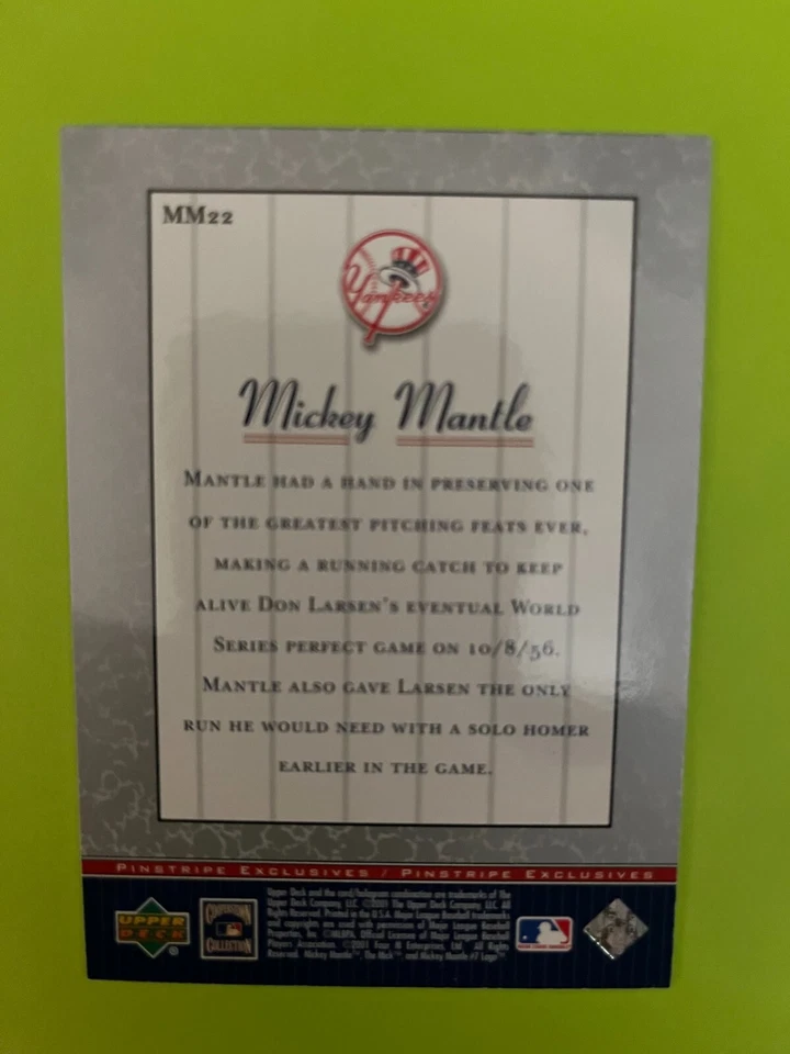 2001 Upper Deck Pinstripe Exclusives Mantle Insert #MM22 New York Yankees NrMt - Image 2 of 2