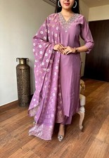 Women' s Viscose Chanderi Reyon Embroidery Kurta with Pant  Dupatta