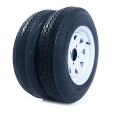 Two 5.30-12 Trailer Tires And Rims 5.30x12 530-12 Lrb 4 Lug White Spoke Wheel